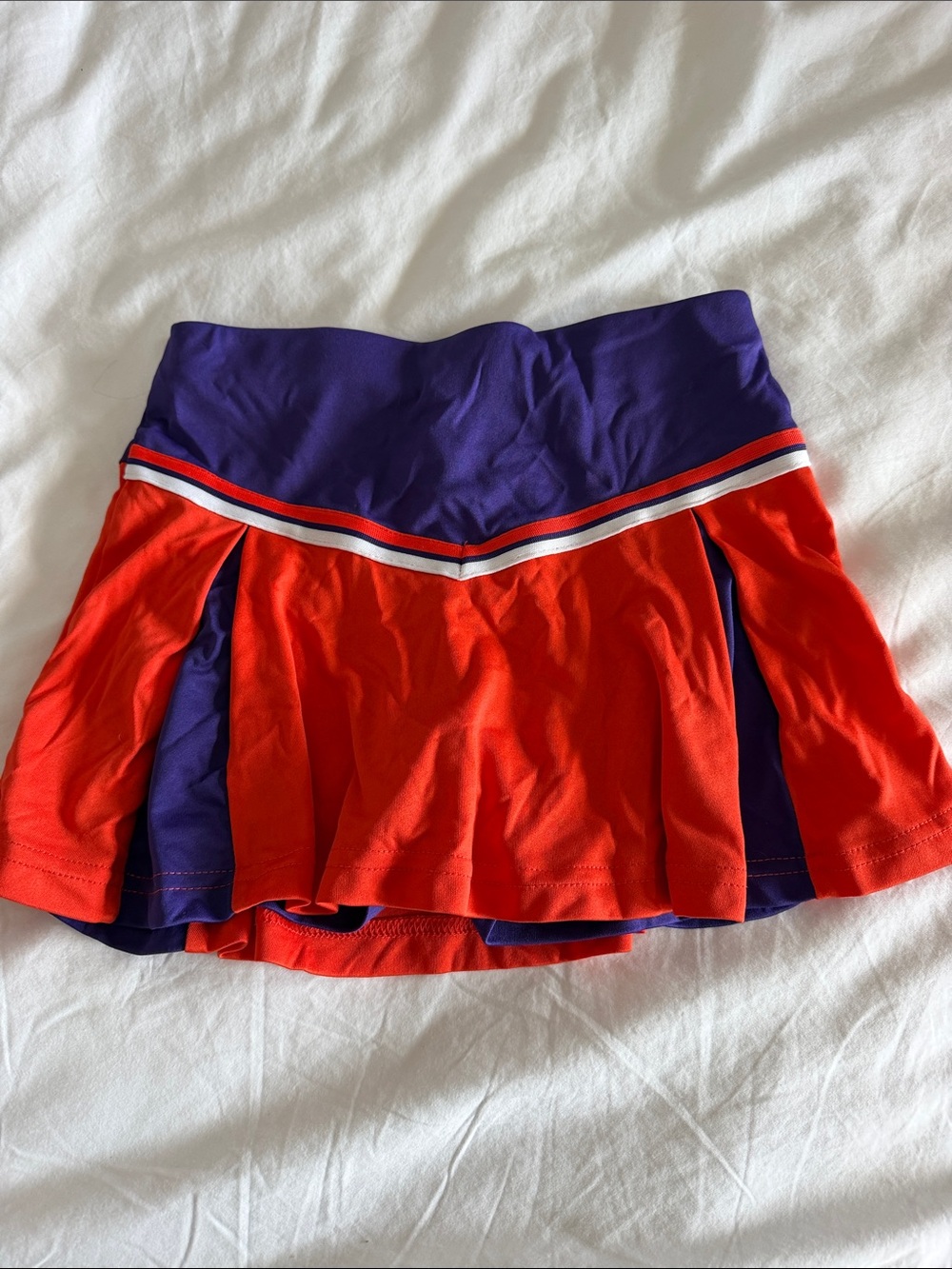 Purple and Orange Athletic Cheer Pleated Skirt. Clemson.